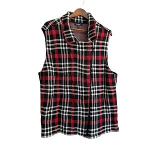 Chaps Plaid Full Zip Vest Women's 2X Red Black White Knit Collar‎